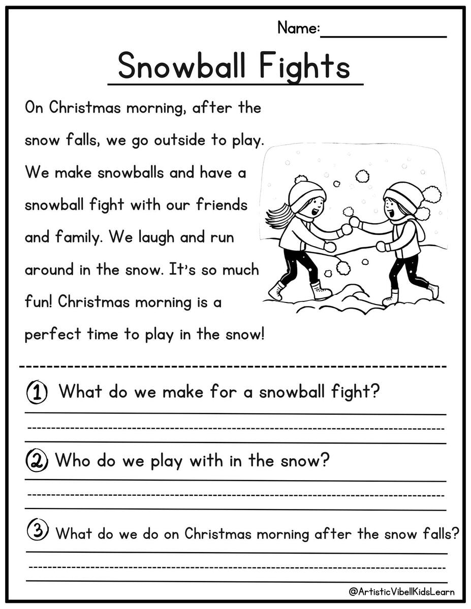 50 Christmas Reading Comprehension Printable Kindergarten First Grade Worksheets Instant Download Fluency Worksheet English Learing Etsy