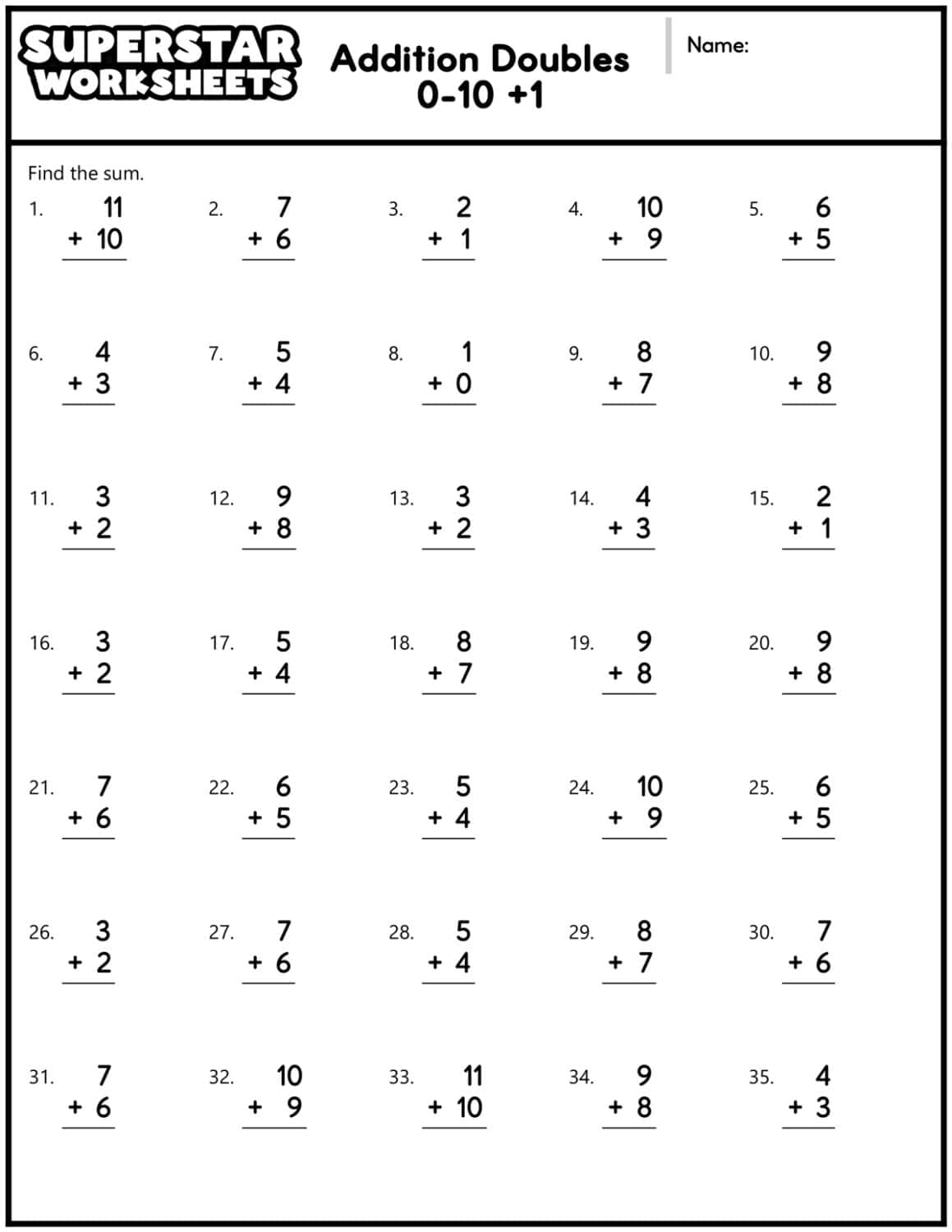 Adding 1 Drills Worksheet 50 Questions PDF Printable Addition Worksheets Cazoom Math