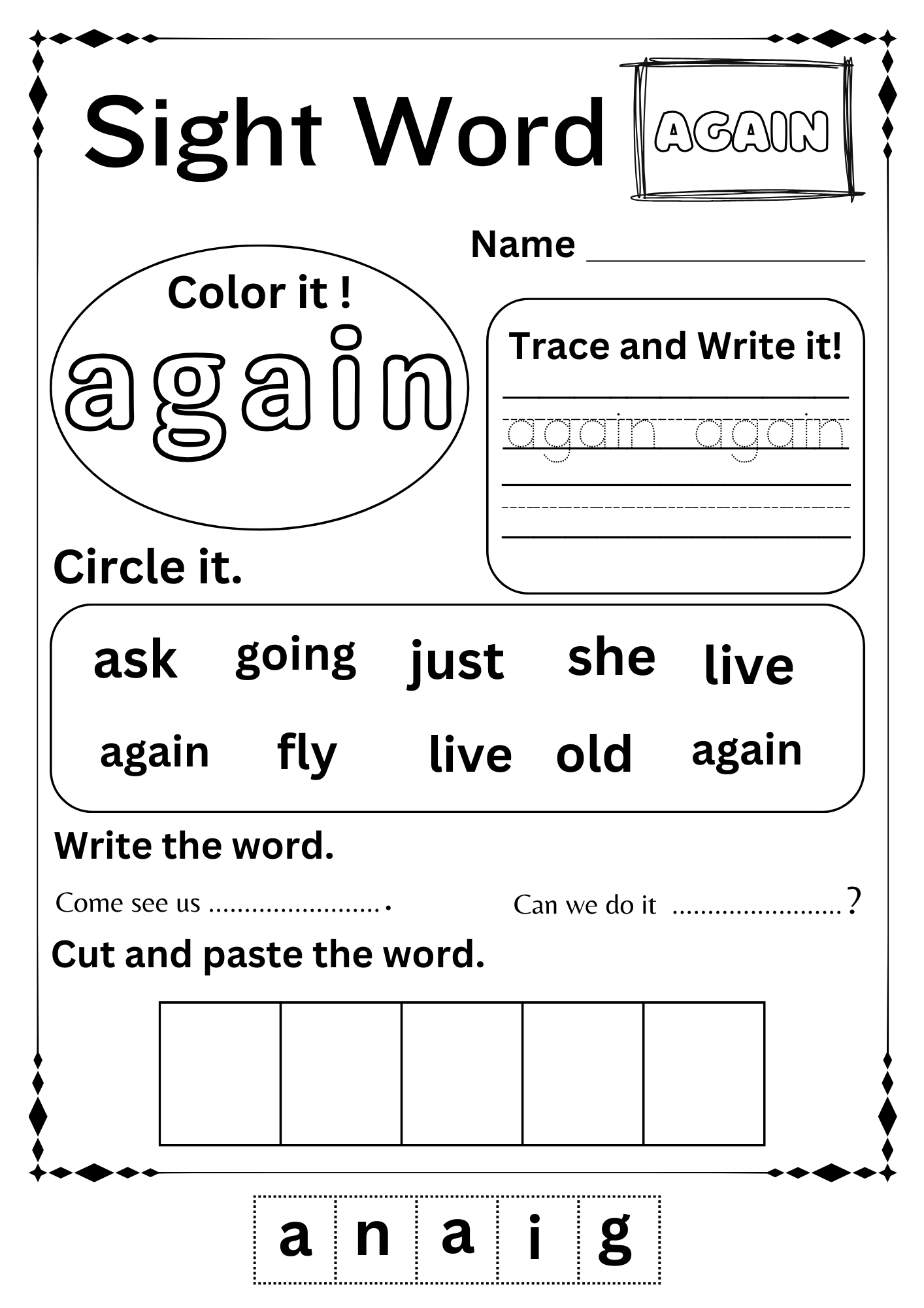 100 Printable Let S Learn Fry 1st Hundred Sight Words Worksheets Kindergarten 1st Grade Handwriting And Spelling Activity Etsy