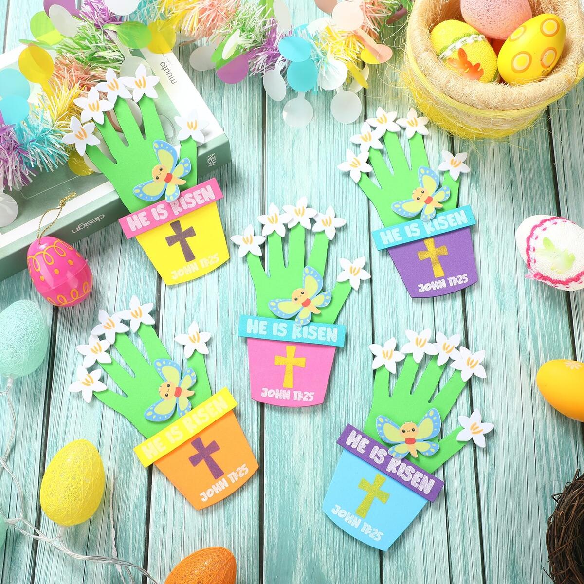 Amazon Honoson 20 Sets He Is Risen Handprint Craft Kit Easter Christian Crafts Kit Religious Bible Foam Crafts For Kids Sunday School Classroom Home Party Activities Bee Toys Games