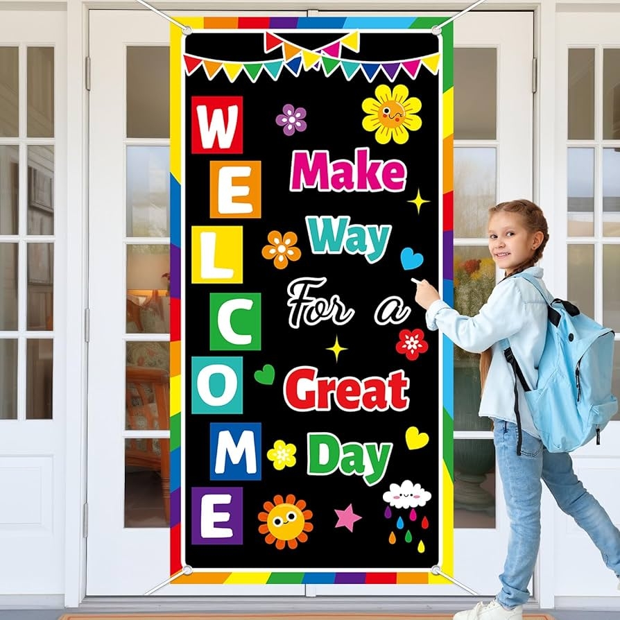 Amazon Wiooffen Classroom Colorful Welcome Door Cover Banner Wall Door Decor Back To School Classroom Decorations For Kindergarten Preschool Elementary Middle School Welcome Make Way For A Great Day Office Products