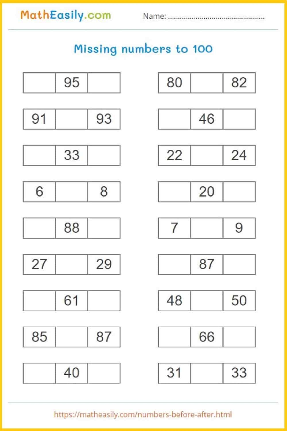 Before And After Numbers Game ONLINE Worksheets