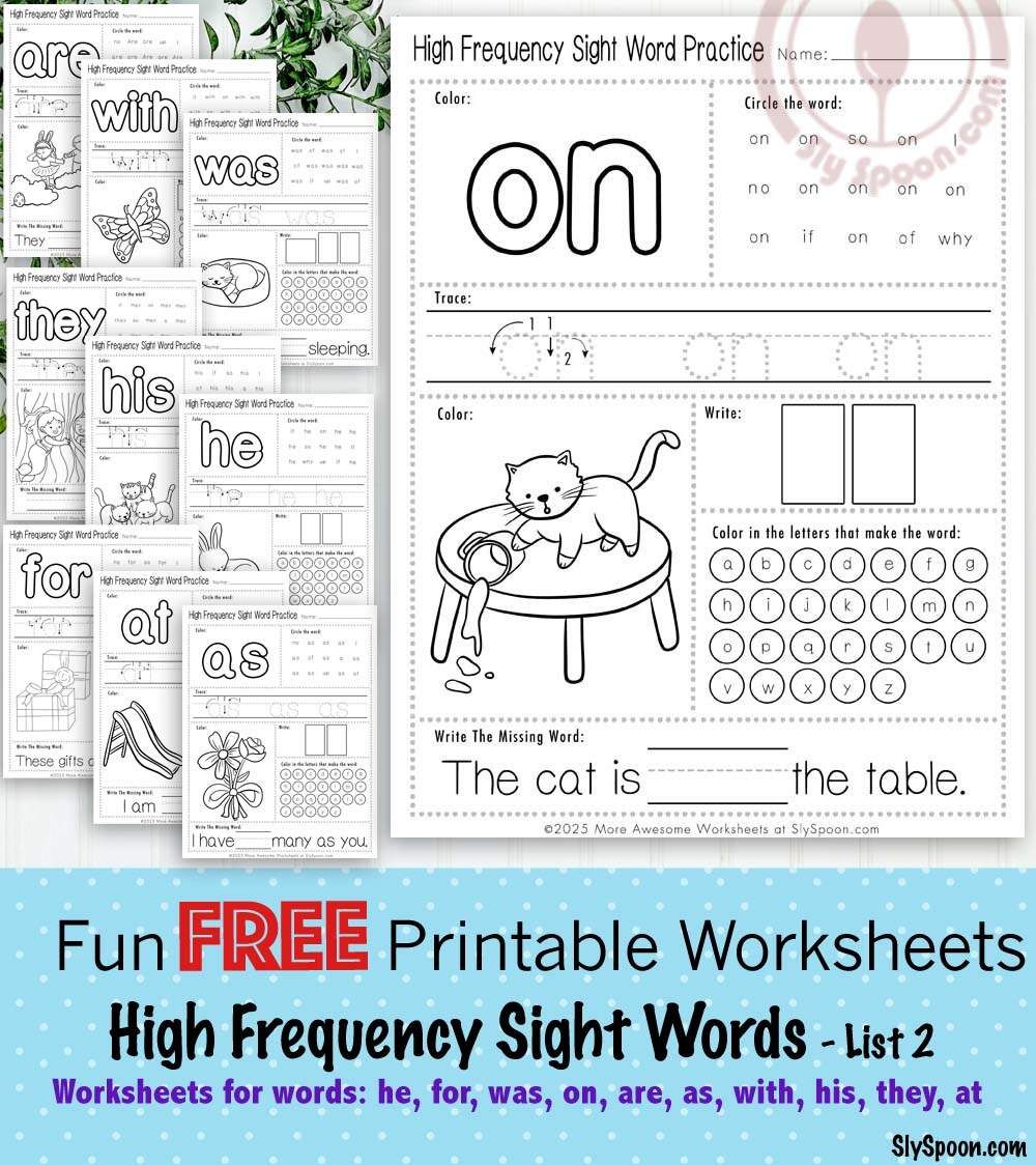 Boost Early Literacy Skills With Free Printable Sight Word Worksheets Sight Words He For Was On Are As With His They At List 2 Of 10 Sly Spoon Read It Trace It Write It Fry S First 100 Sight Words Fun Early Learning