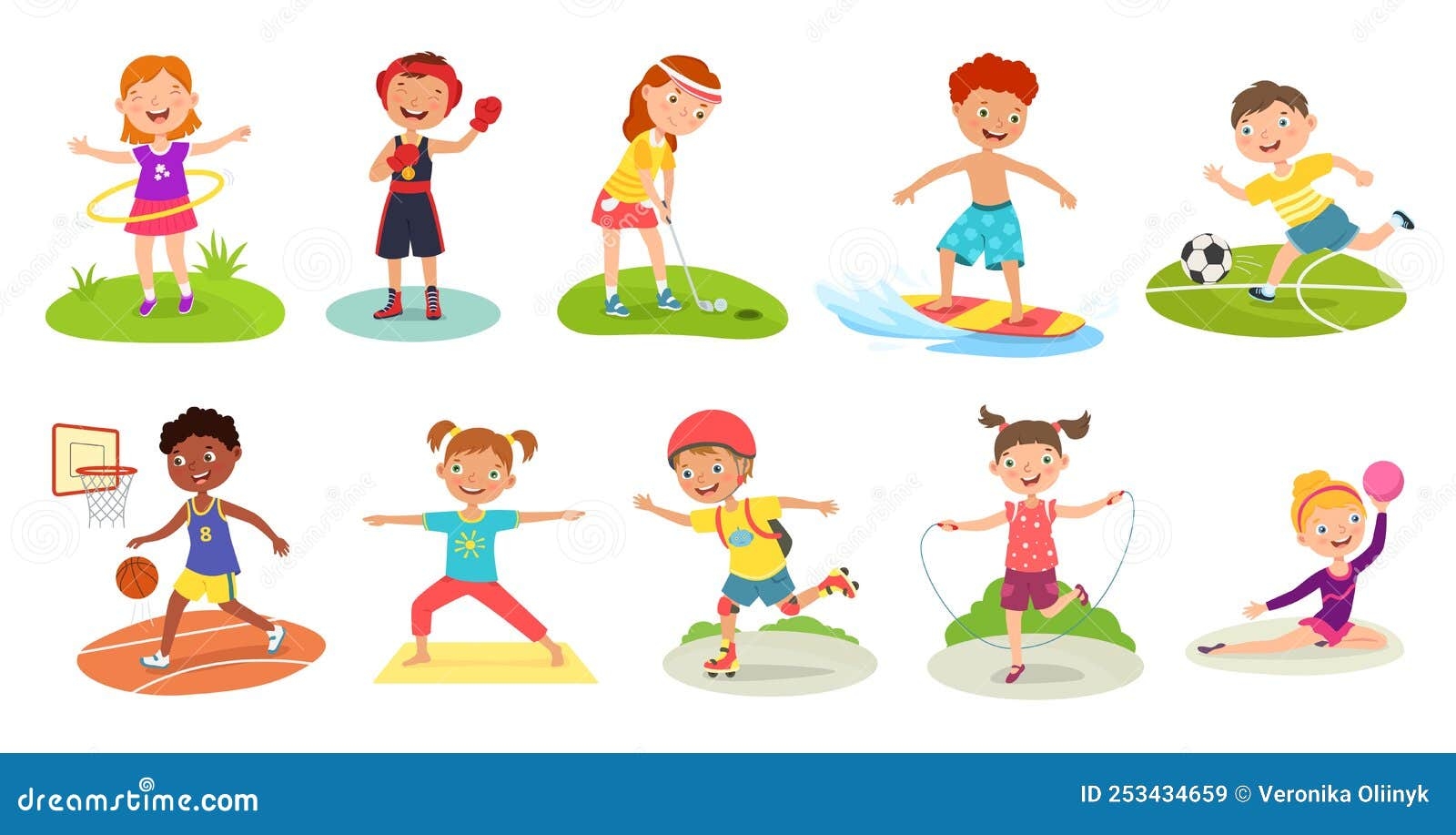 Children Sport Activities Different Exercises For Active Kids Happy Boys And Girls Practicing Sports And Play Vector Stock Vector Illustration Of Fitness Rope 253434659 5 Benefits Of Sports For Kids Novak Djokovic Foundation