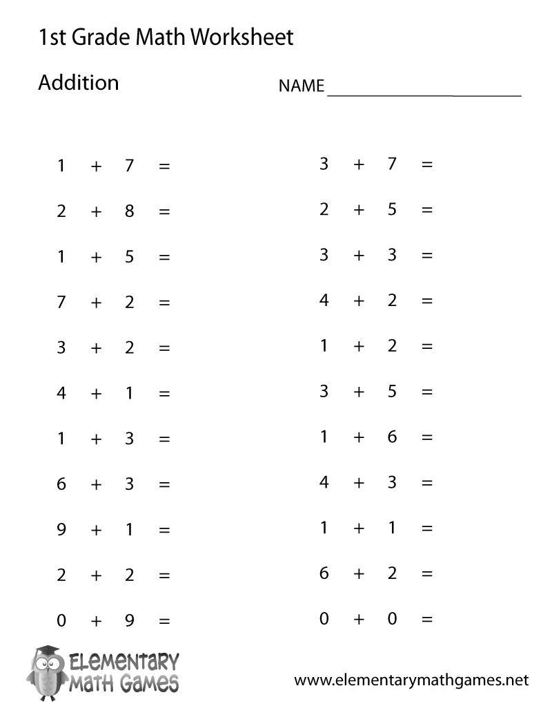 First Grade Simple Addition Worksheet 1st Grade Math Worksheets Free Printables