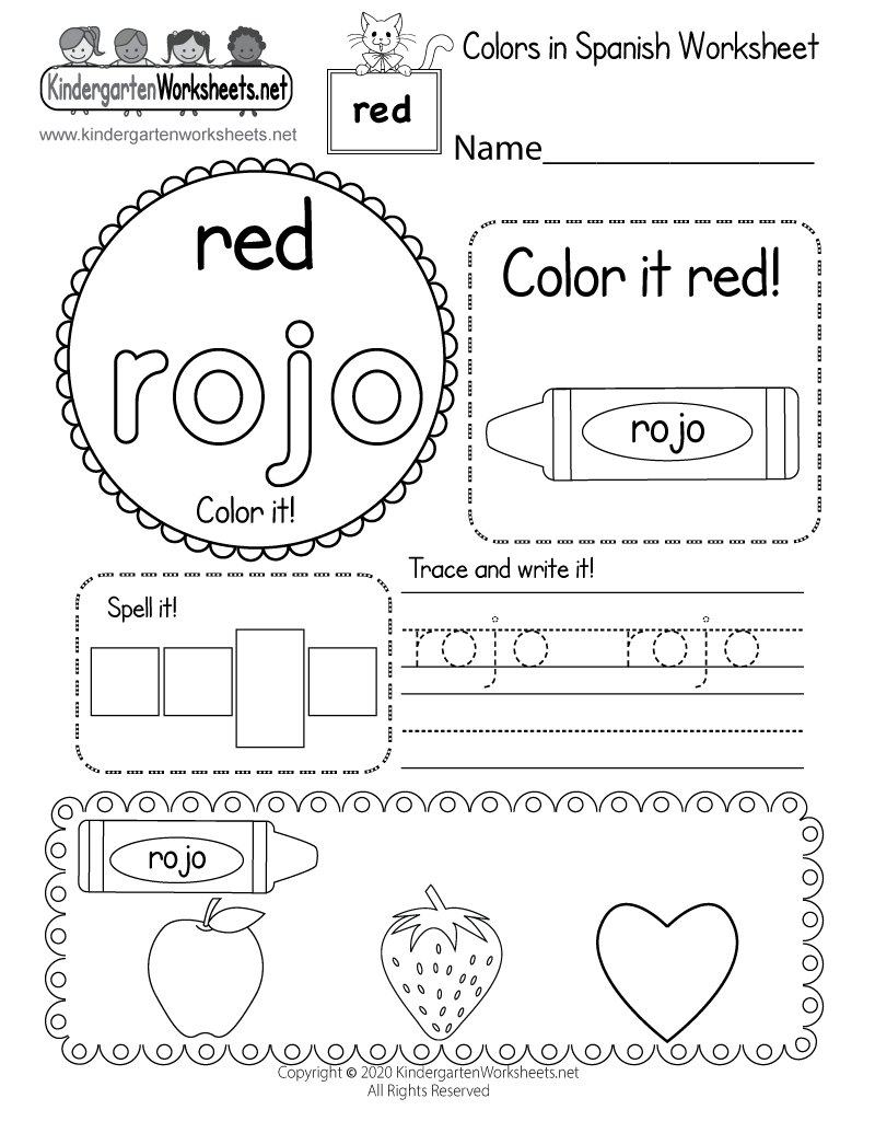 Free Printable Color Red In Spanish Worksheet Spanish Worksheets Superstar Worksheets