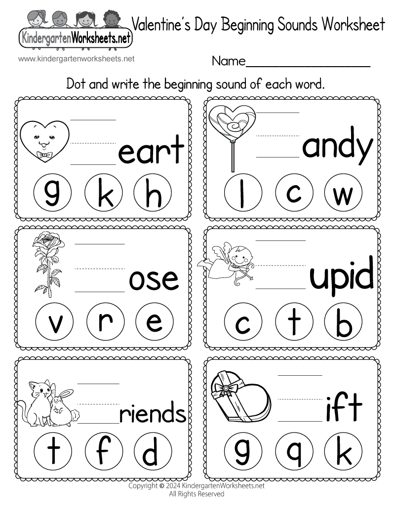 Free Printable Valentine S Day Beginning Sounds Worksheet