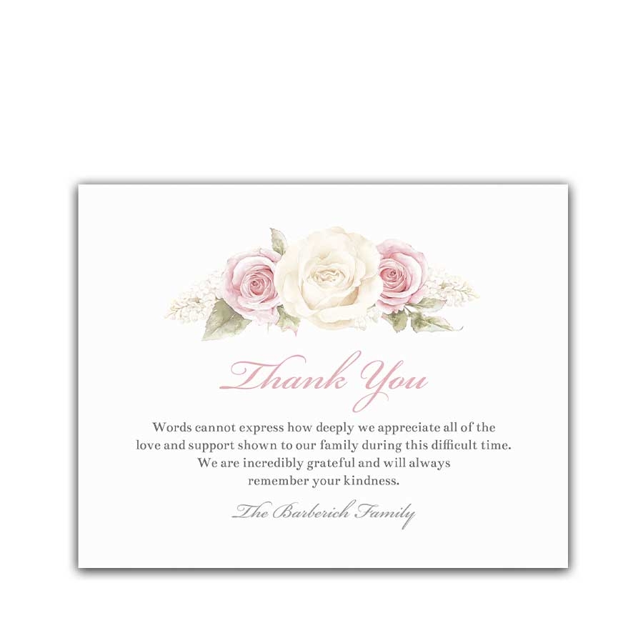 Funeral Thank You Card Printable Template With Customized Text Roses