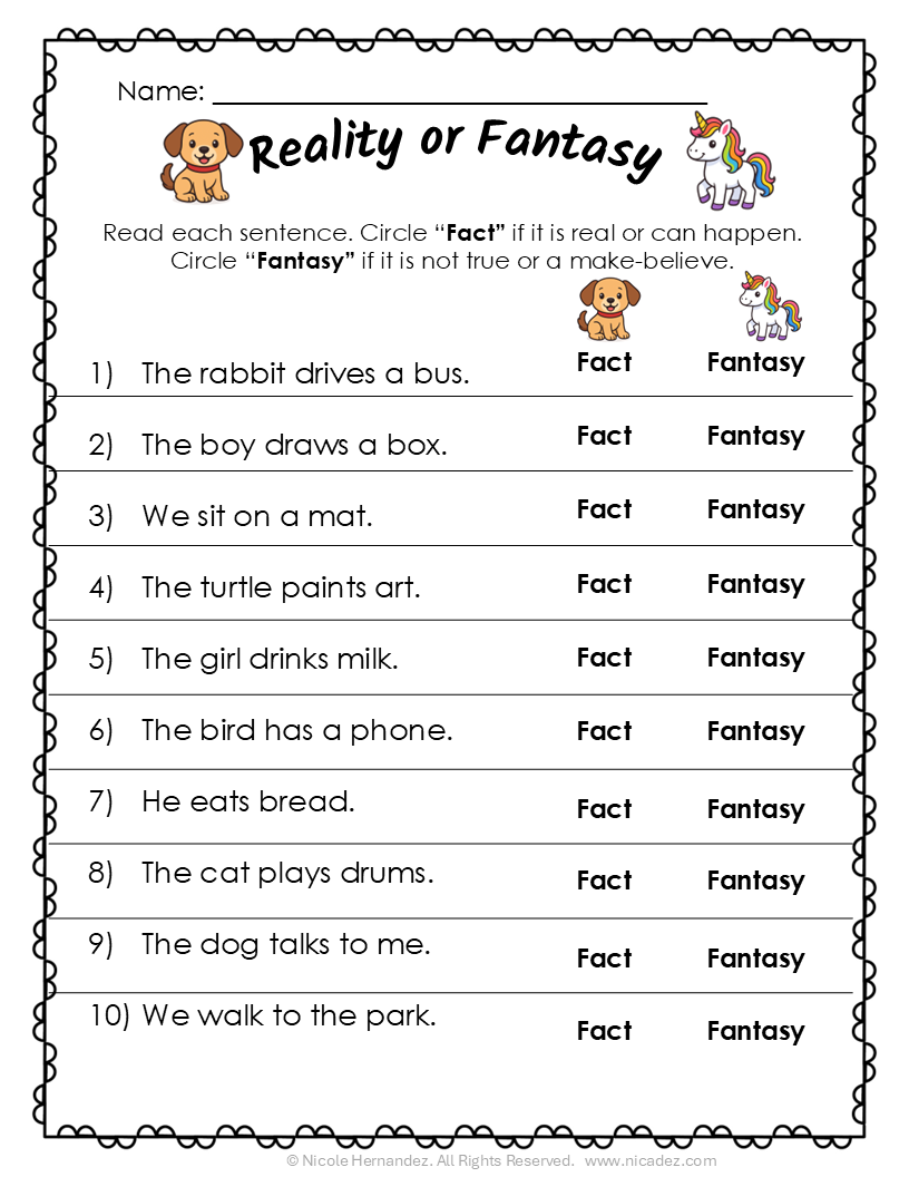 Grades 1 3 Reality Vs Fantasy Reading Comprehension Worksheets Teaching Resources Realism Vs Fantasy Coloring Pages By Teach Simple