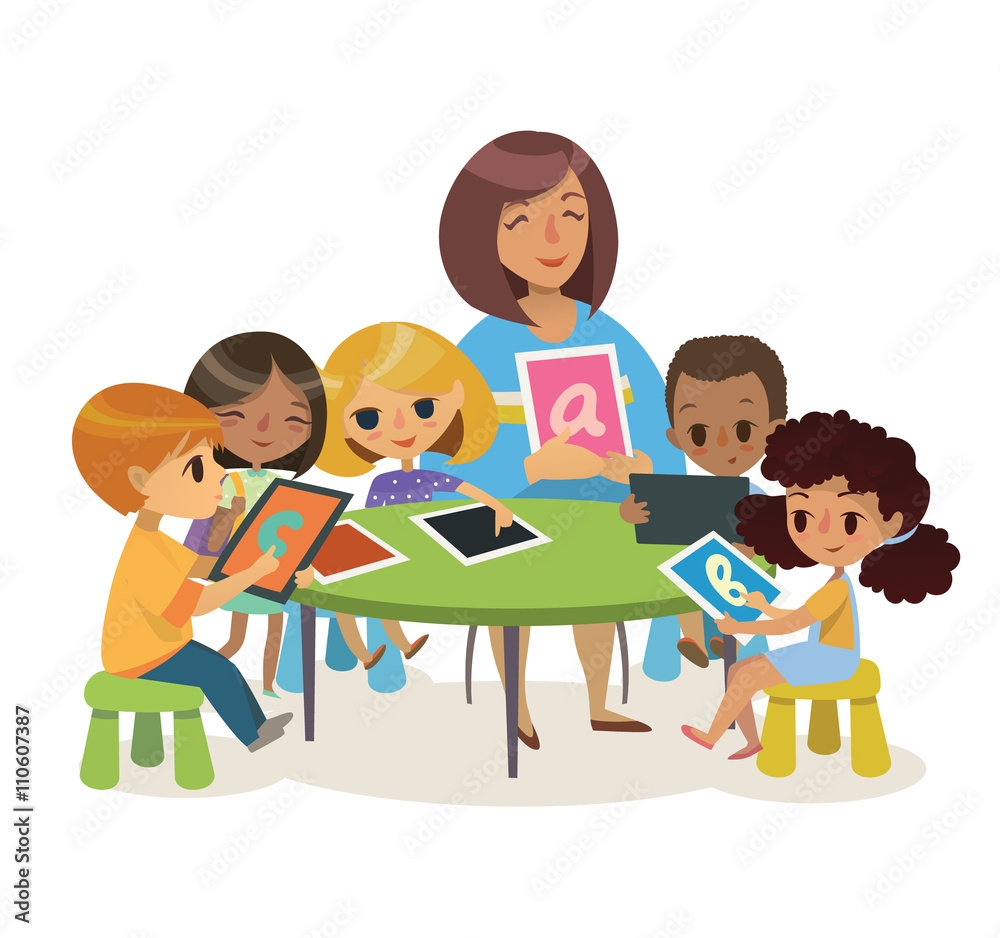 Morning Circle Preschool Cartoon Woman Teacher Stock Vector Royalty Free 1546485533 Shutterstock