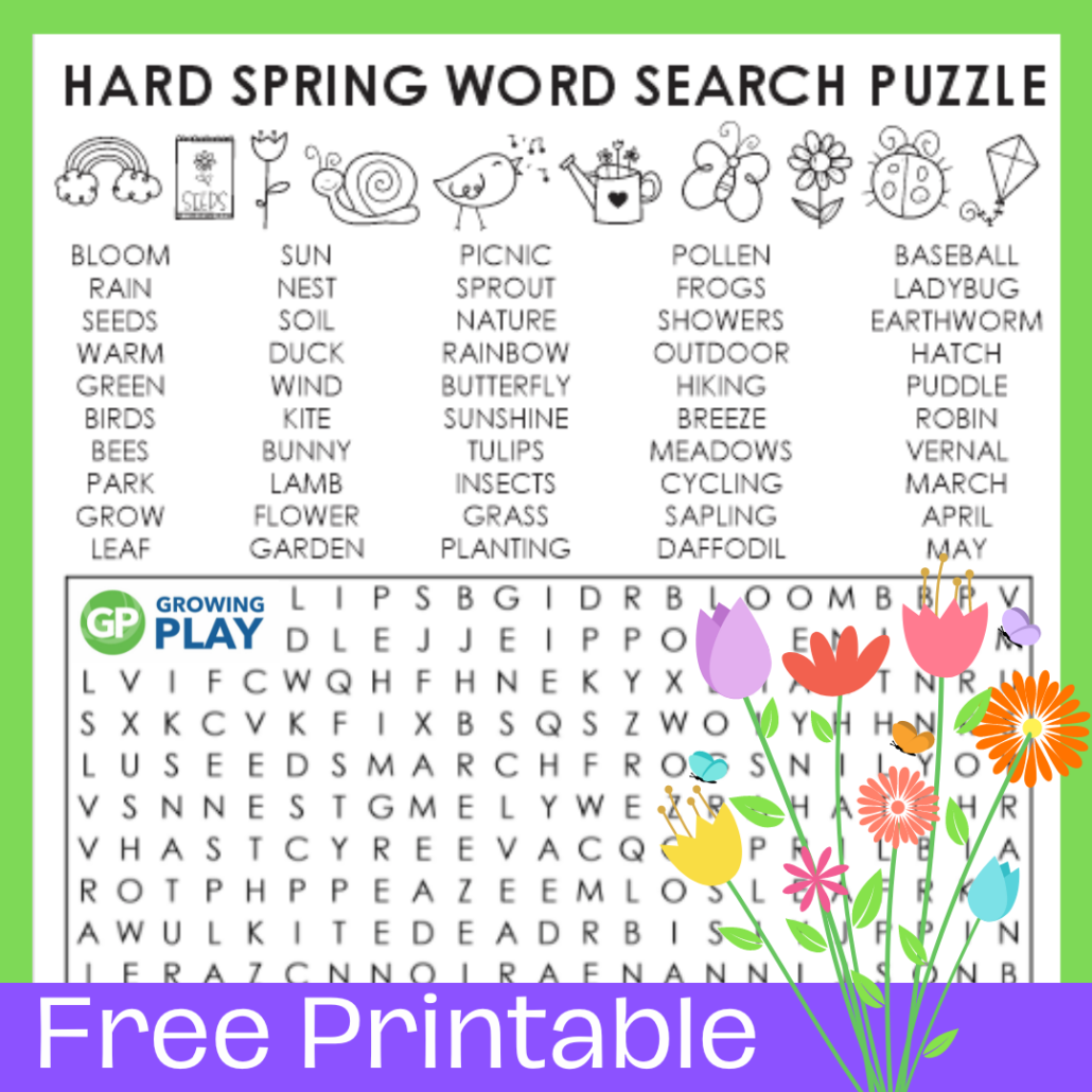 Hard Spring Word Search Puzzle Free Growing Play Spring Word Search Free PDF Printables 6 Levels Of Difficulty Daydream Into Reality