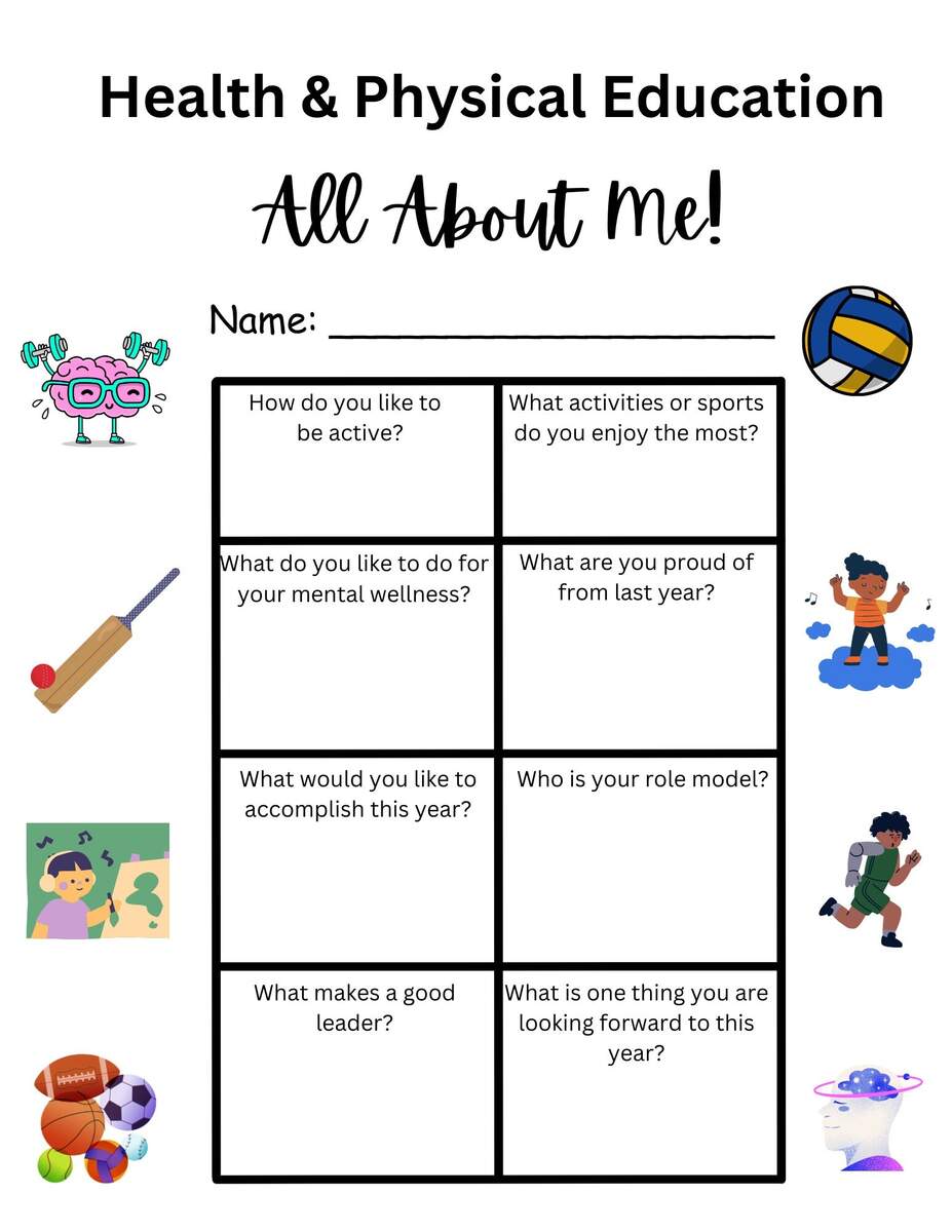 Health Physical Education All About Me Worksheet Back To School PE Icebreaker Activity Student Fitness And Wellness Printable PDF Etsy
