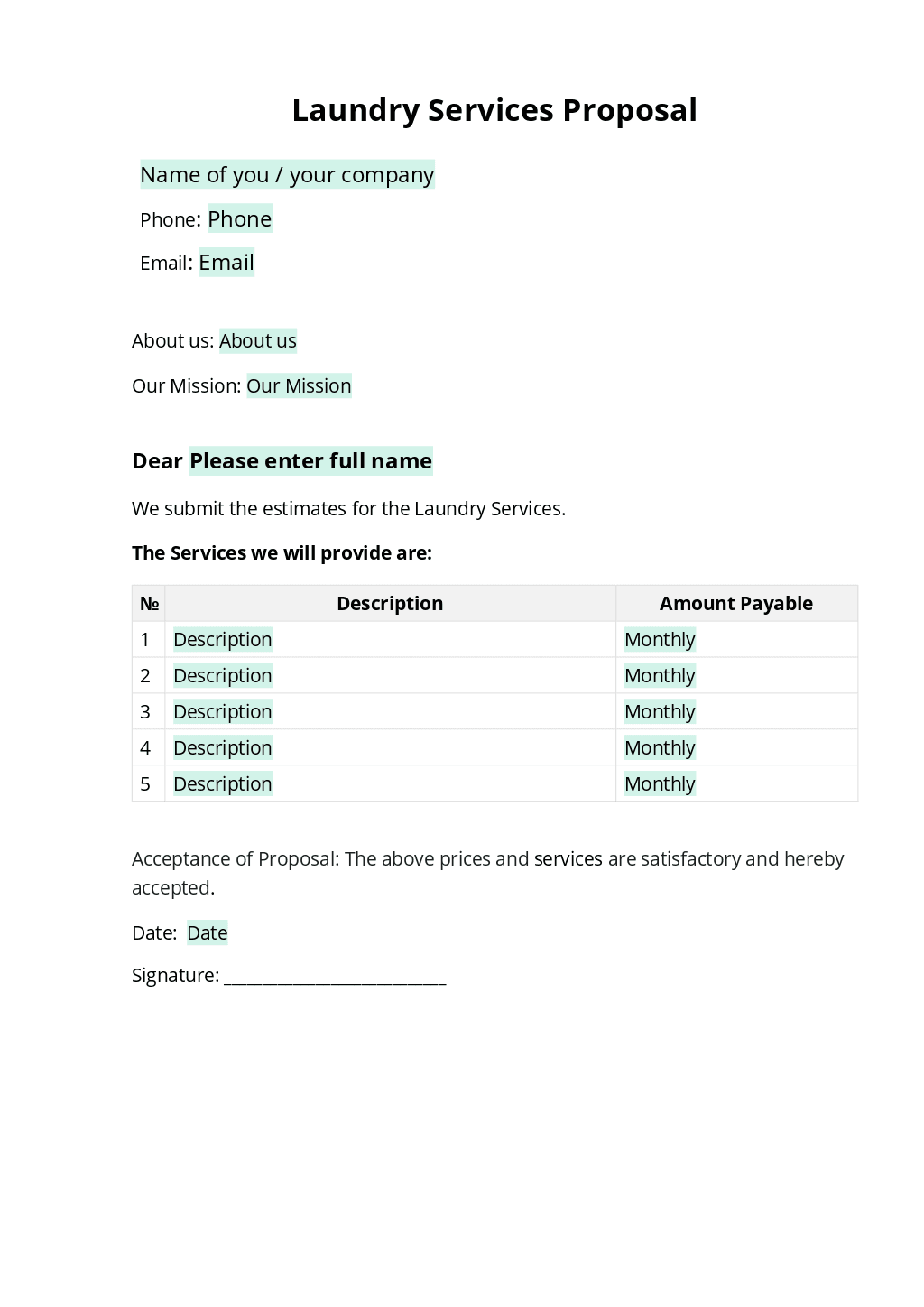 Laundry Service Proposal Template ONLYOFFICE