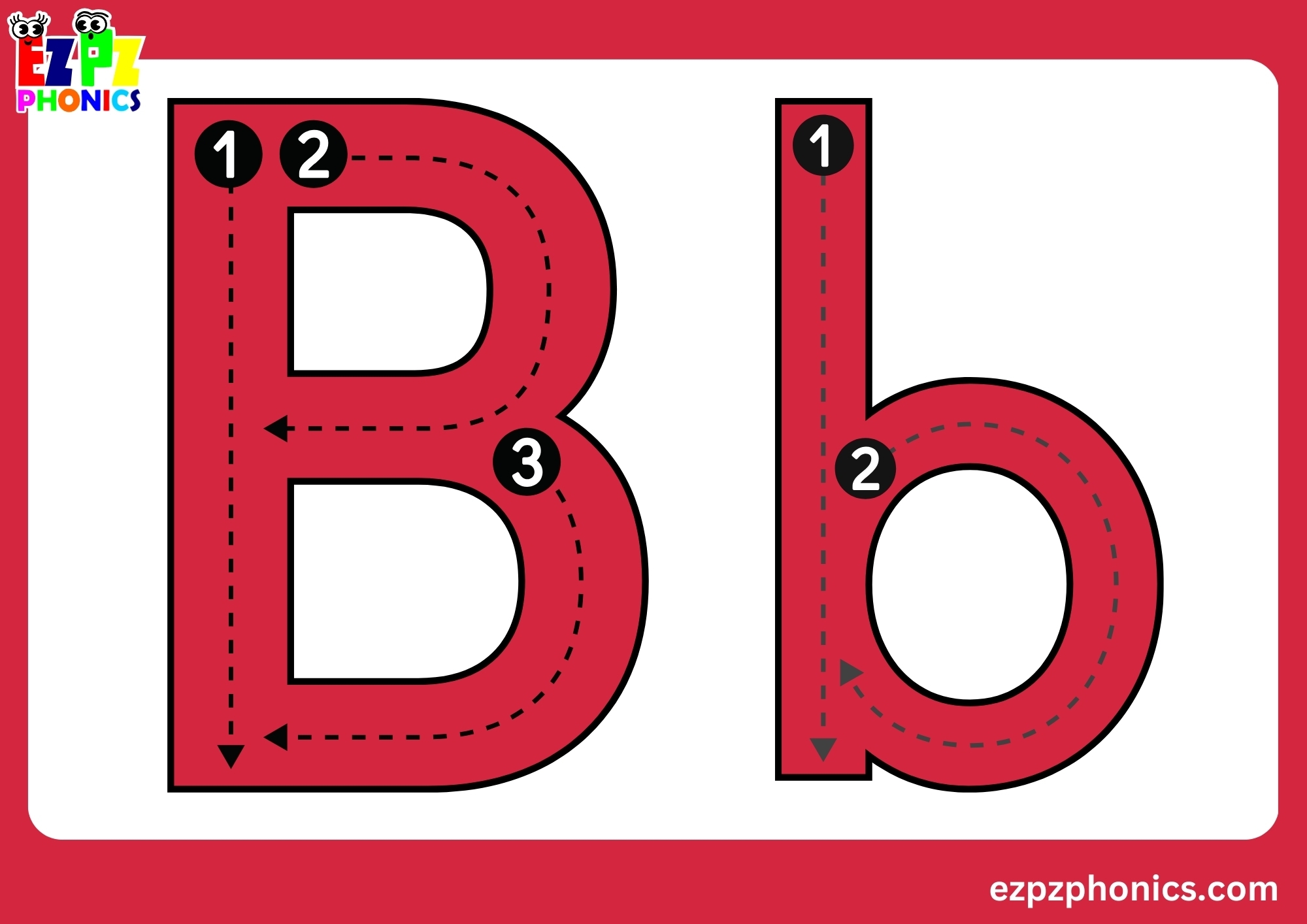 Letter B Free Kindergarten Phonics Alphabet Letter Sounds Flashcards Words On The Back Ezpzphonics
