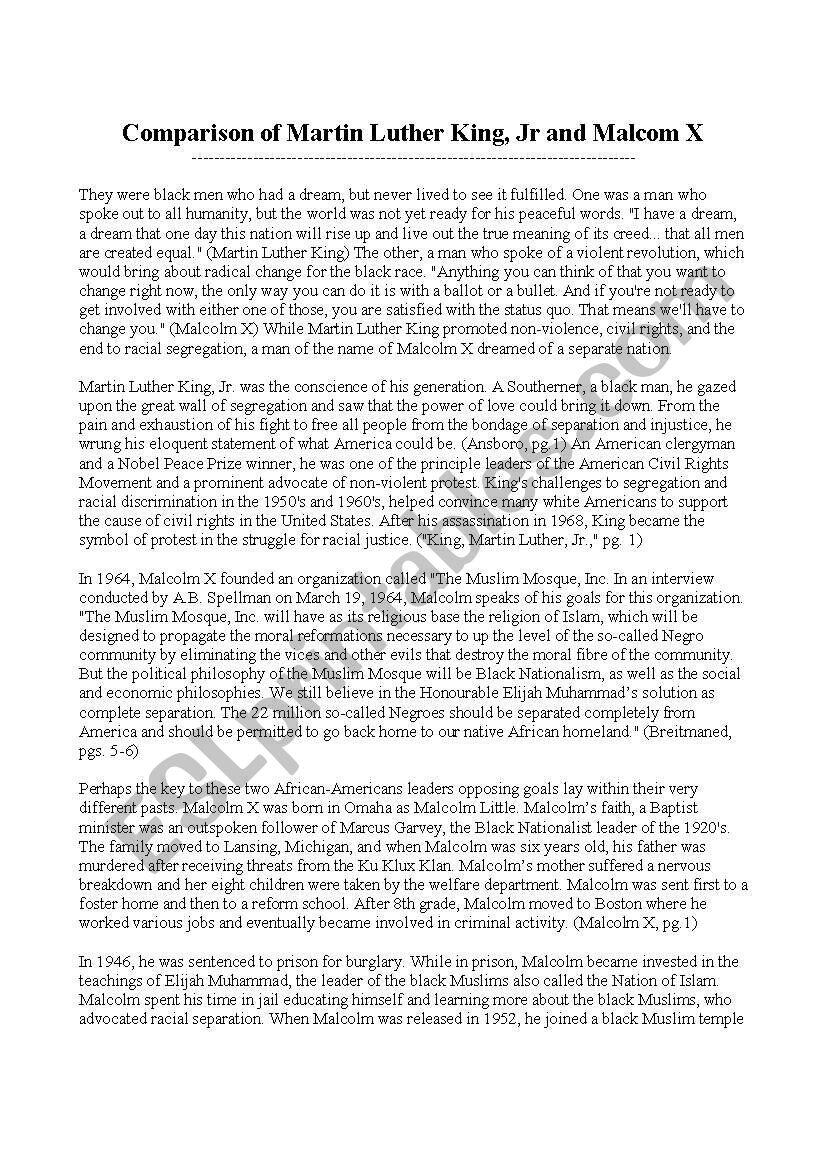 Malcolm X And Martin Luther King ESL Worksheet By Sumpen121 Hotmail