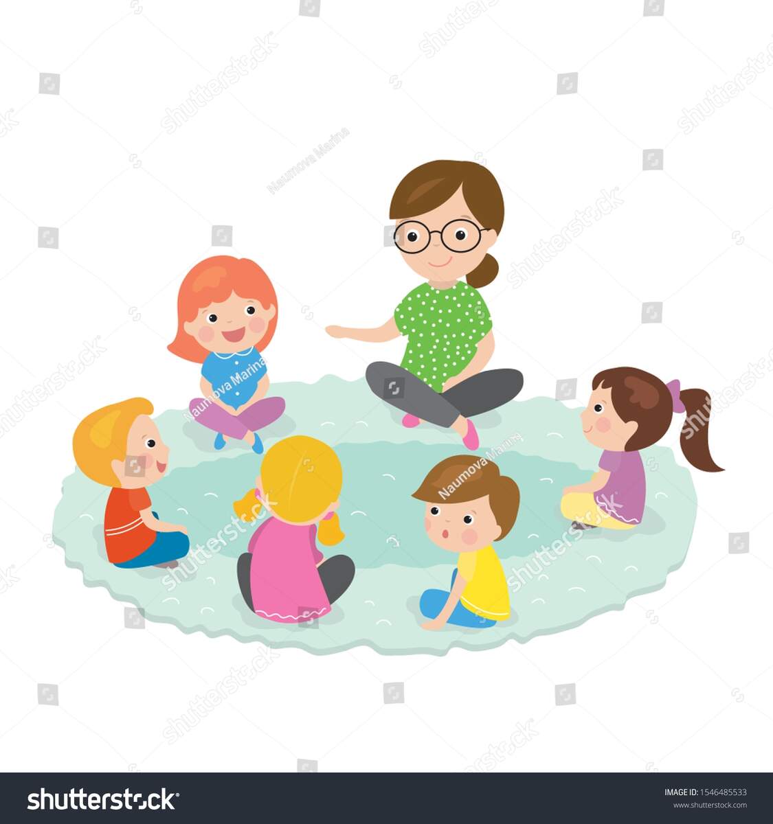 Morning Circle Preschool Cartoon Woman Teacher Stock Vector Royalty Free 1546485533 Shutterstock