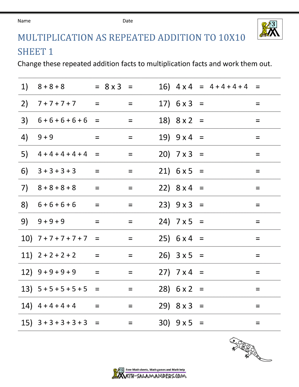 Multiplication Facts Worksheets Understanding Multiplication To 10x10