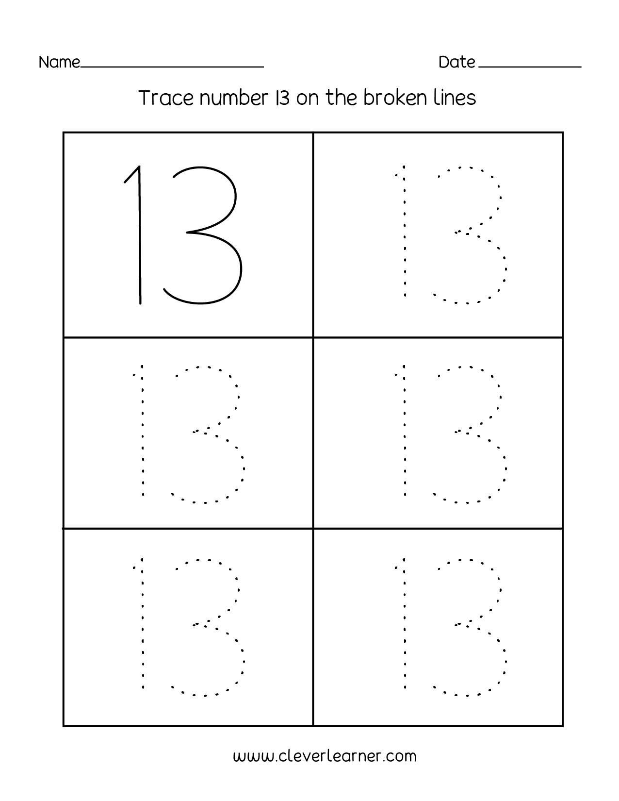 Number 13 Writing Counting And Identification Printable Worksheets For Children Number 13 Writing Counting And Identification Printable Worksheets For Children