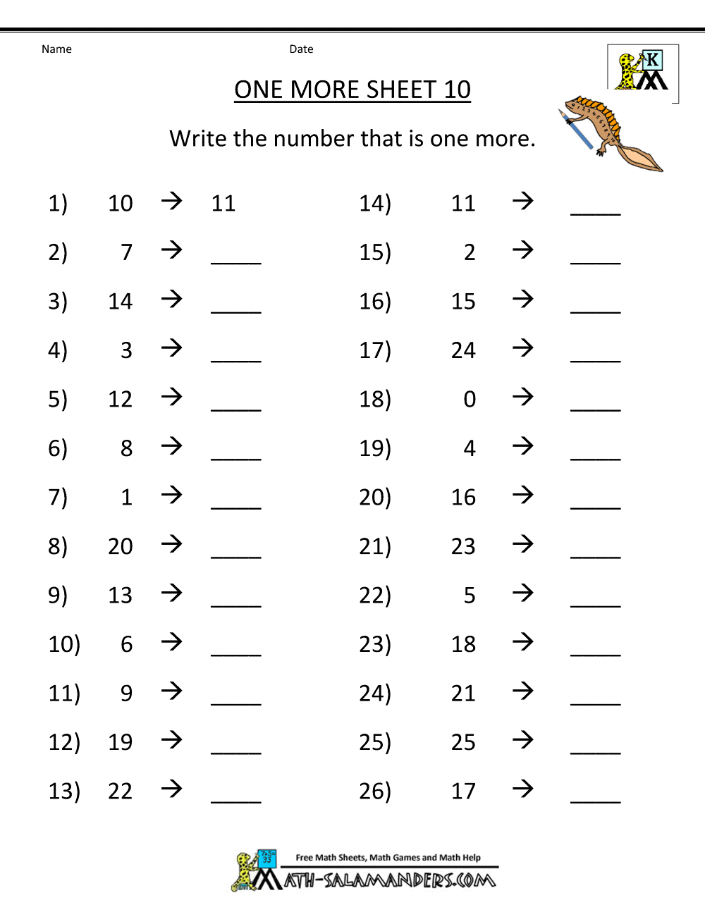 Number Matching Worksheets 1 10