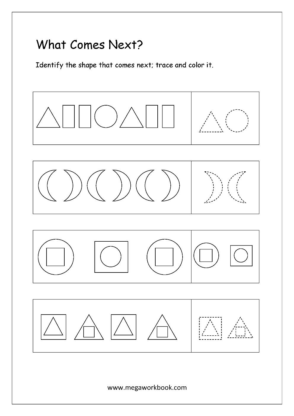 Pattern Identification What Comes Next Worksheets For Preschool Kindergarten MegaWorkbook Pattern Identification What Comes Next Worksheets For Preschool Kindergarten MegaWorkbook
