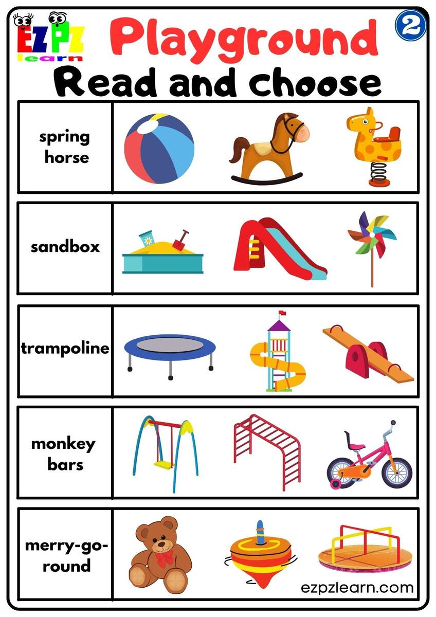 Playground Vocabulary 2 Read And Choose Worksheet For Kindergarten And ESL Students Free Download Ezpzlearn Five Senses Cut And Paste Worksheet For Kindergarten And ESL Students Free Download Ezpzlearn
