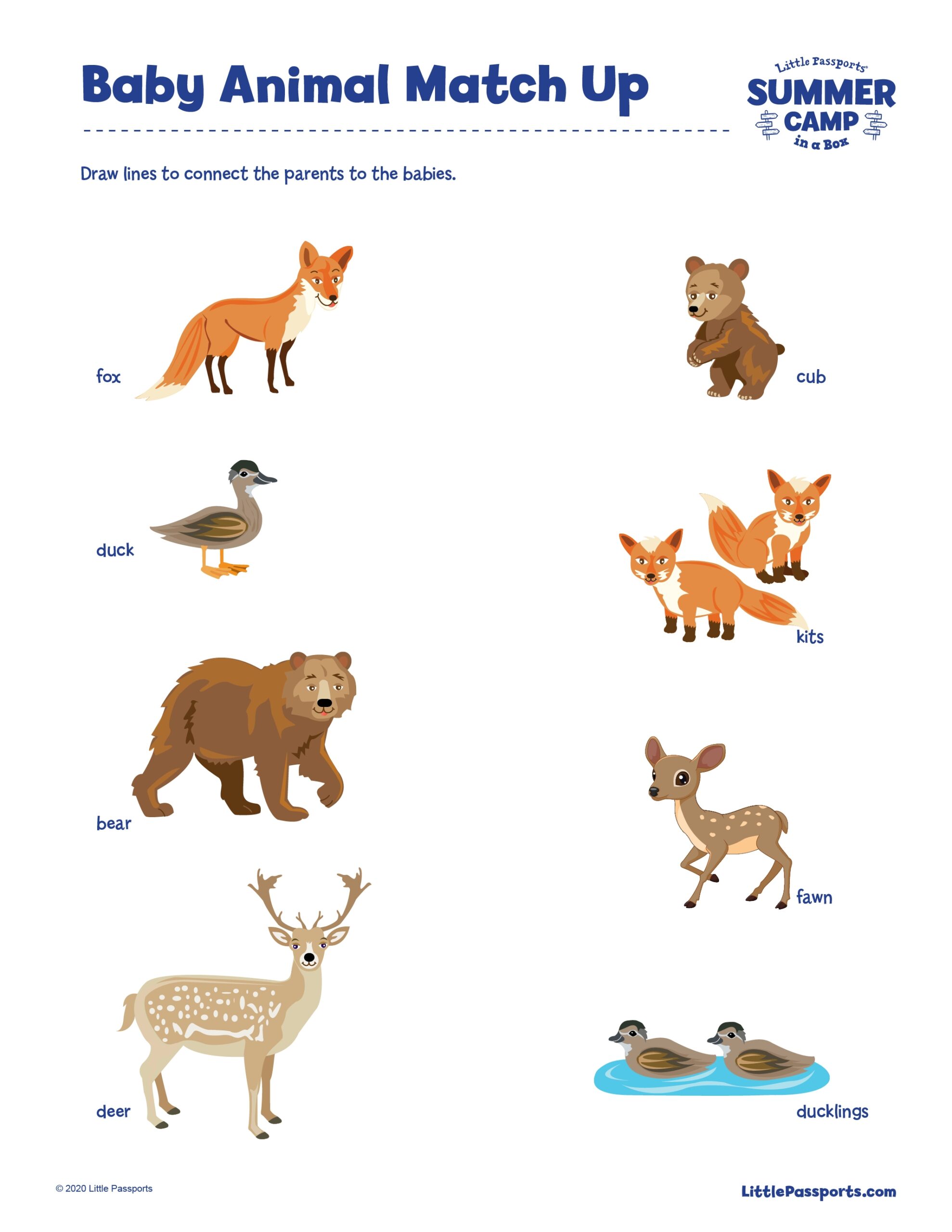 Printable Baby Animal Match Up Little Passports Baby Animal Coloring Pages Free Printable