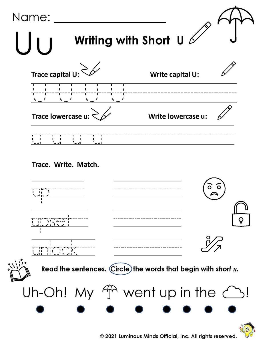 Reading Comprehension Worksheets Writing With Short U