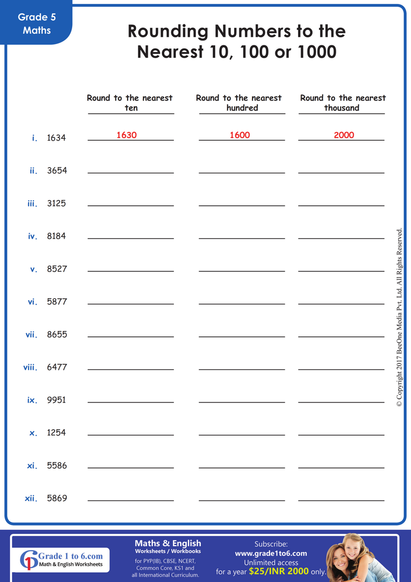 Rounding Numbers To Nearest 10 100 Or 1000 Grade 5 Math Rounding Numbers To Nearest 10 Worksheet For Grade 5 Kidpid