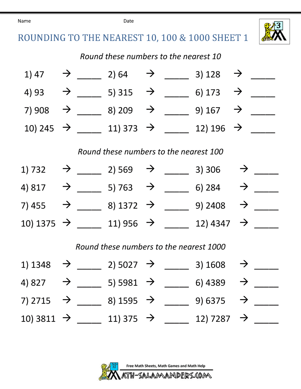 Rounding Off Numbers Worksheets Grade 5