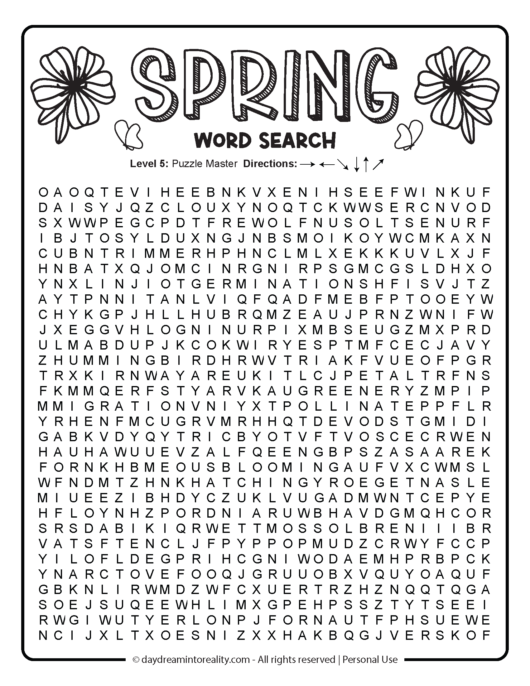 Spring Word Search Free PDF Printables 6 Levels Of Difficulty Daydream Into Reality Spring Word Search Free PDF Printables 6 Levels Of Difficulty Daydream Into Reality