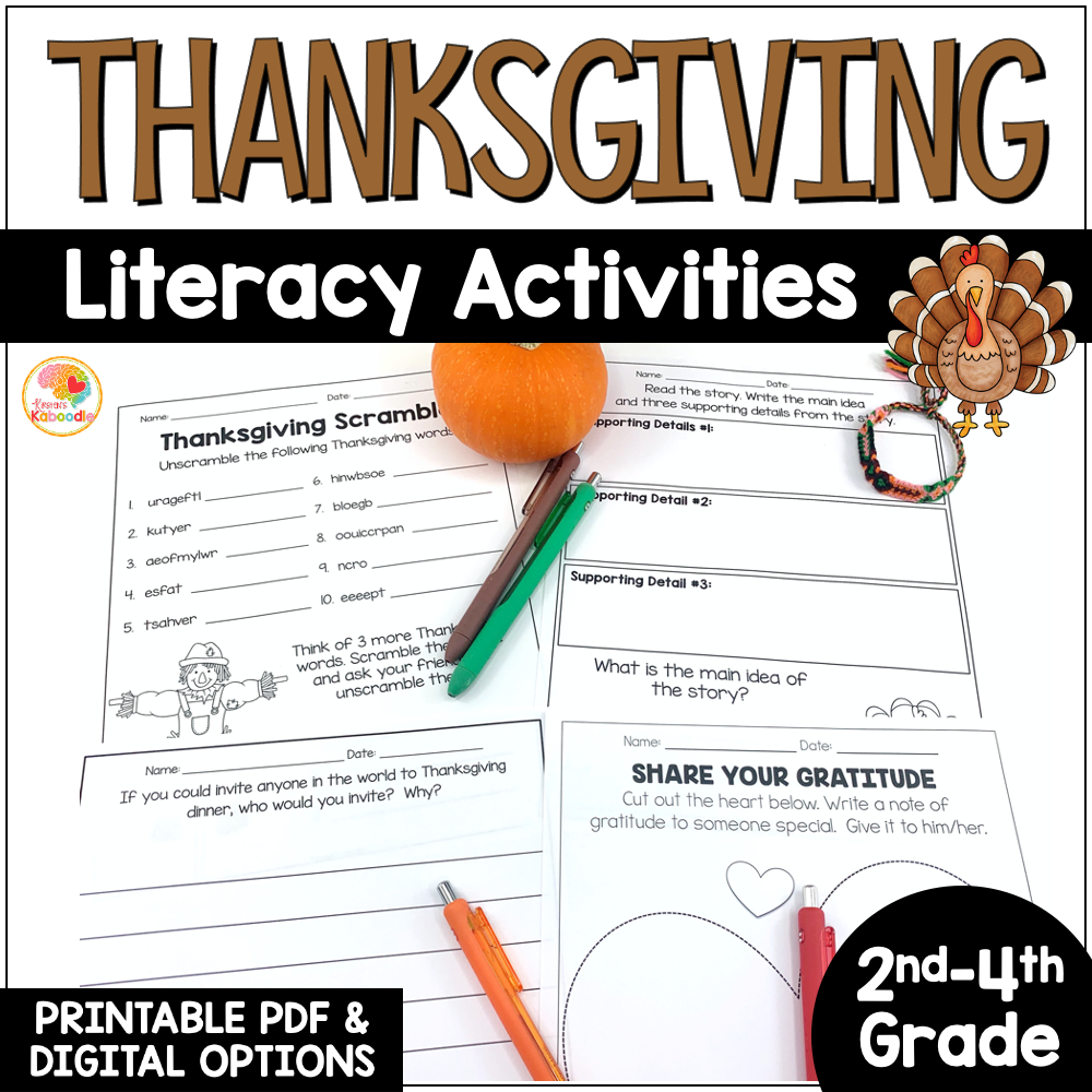 Thanksgiving Literacy Activities Language Arts Worksheets