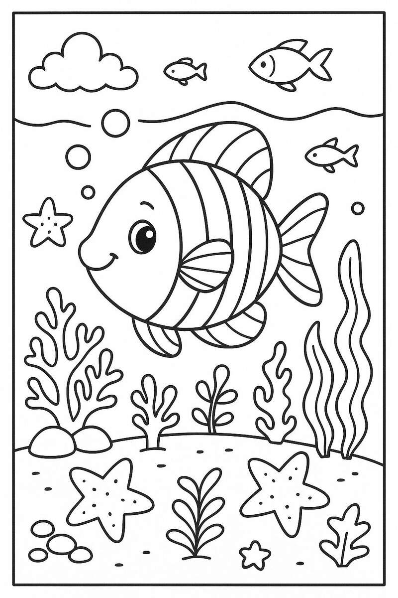 Cute Fish Cartoon Coloring Page For Kids Free Vector VectorStock