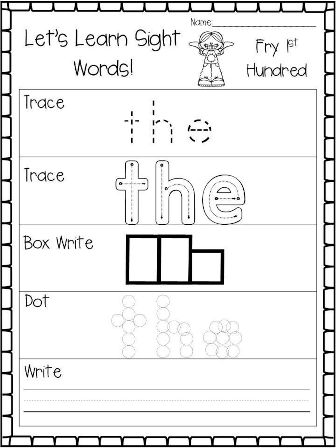 100 Printable Let S Learn Fry 1st Hundred Sight Words Worksheets Kindergarten 1st Grade Handwriting And Spelling Activity Etsy 100 Printable Let S Learn Fry 1st Hundred Sight Words Worksheets Kindergarten 1st Grade Handwriting And Spelling Activity Etsy