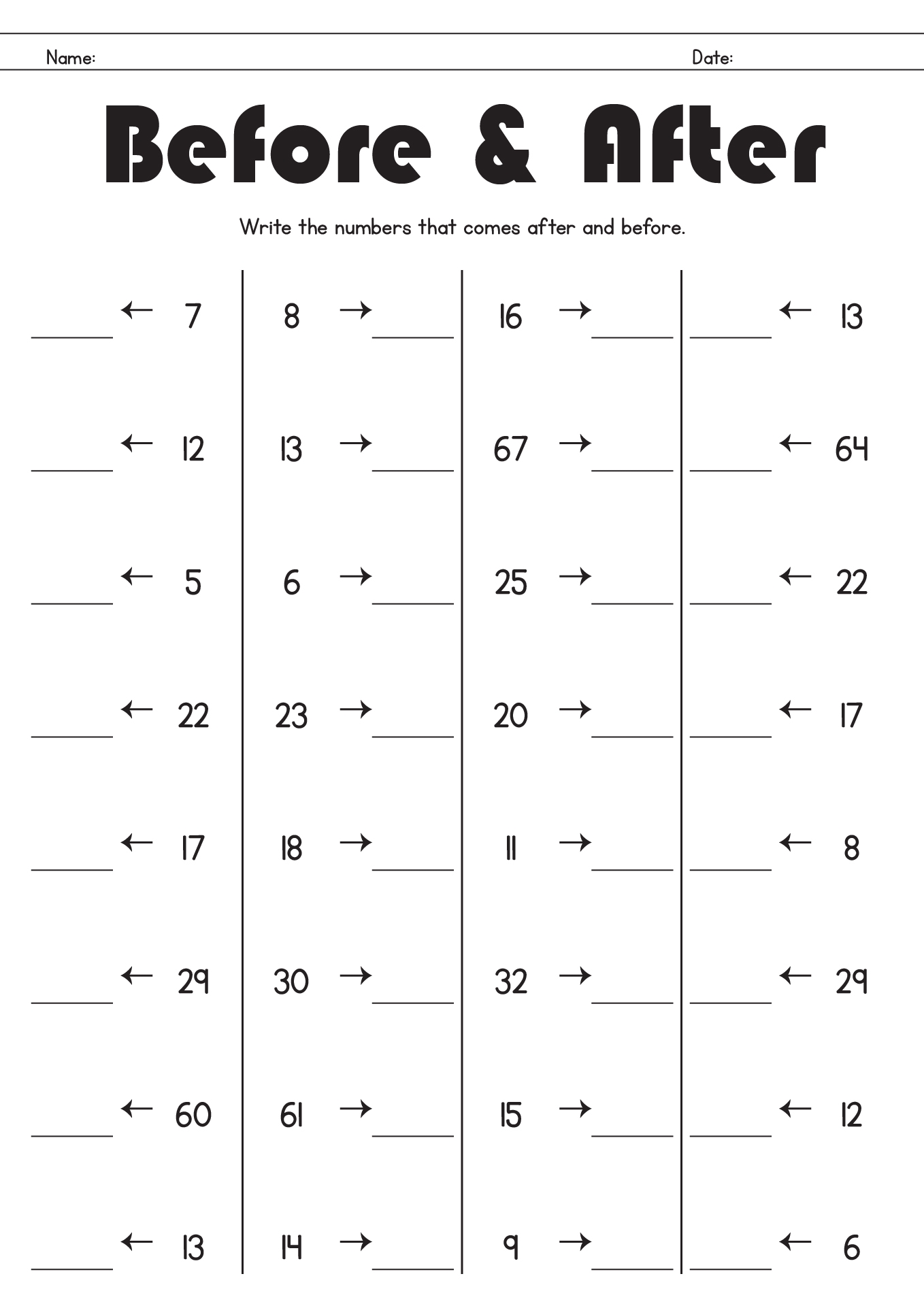 15 Before And After Numbers Worksheets Grade 1 Free PDF At Worksheeto