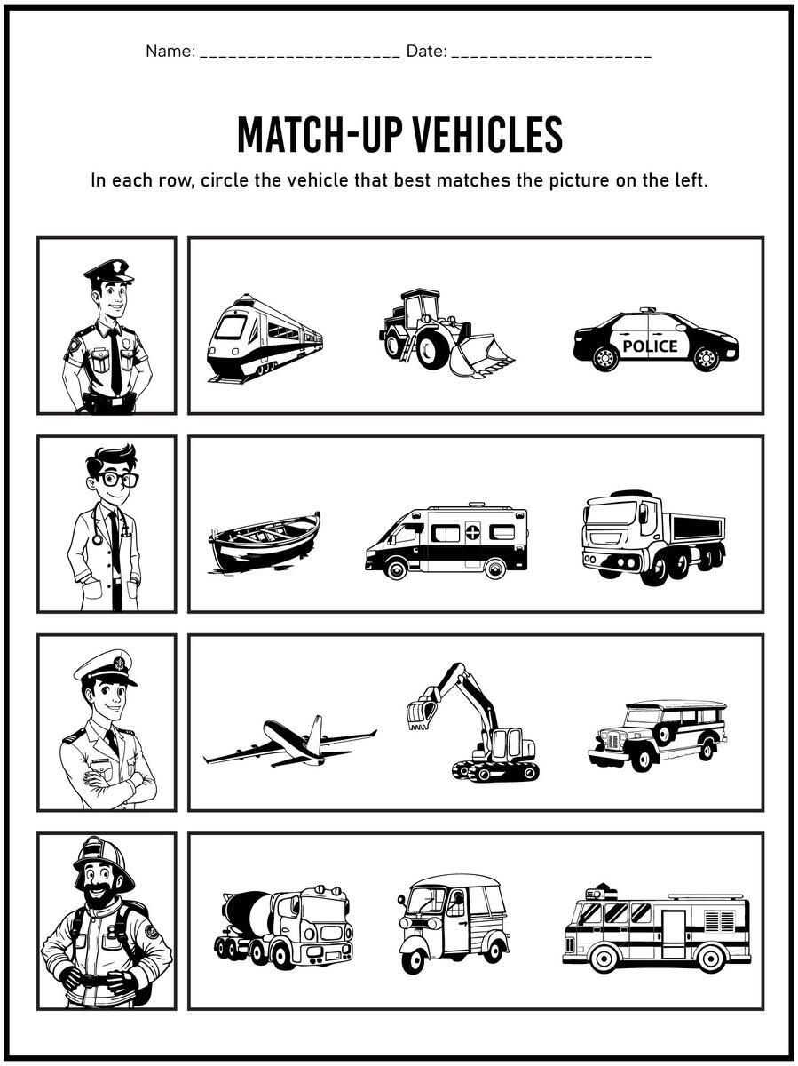 17 Free Transportation Matching Worksheets Preschool Free PDF At Worksheeto