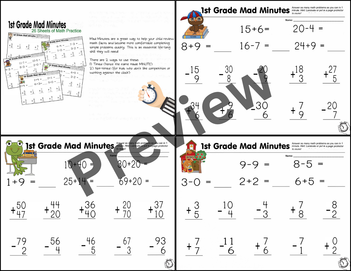 Math Mad Minute Worksheets