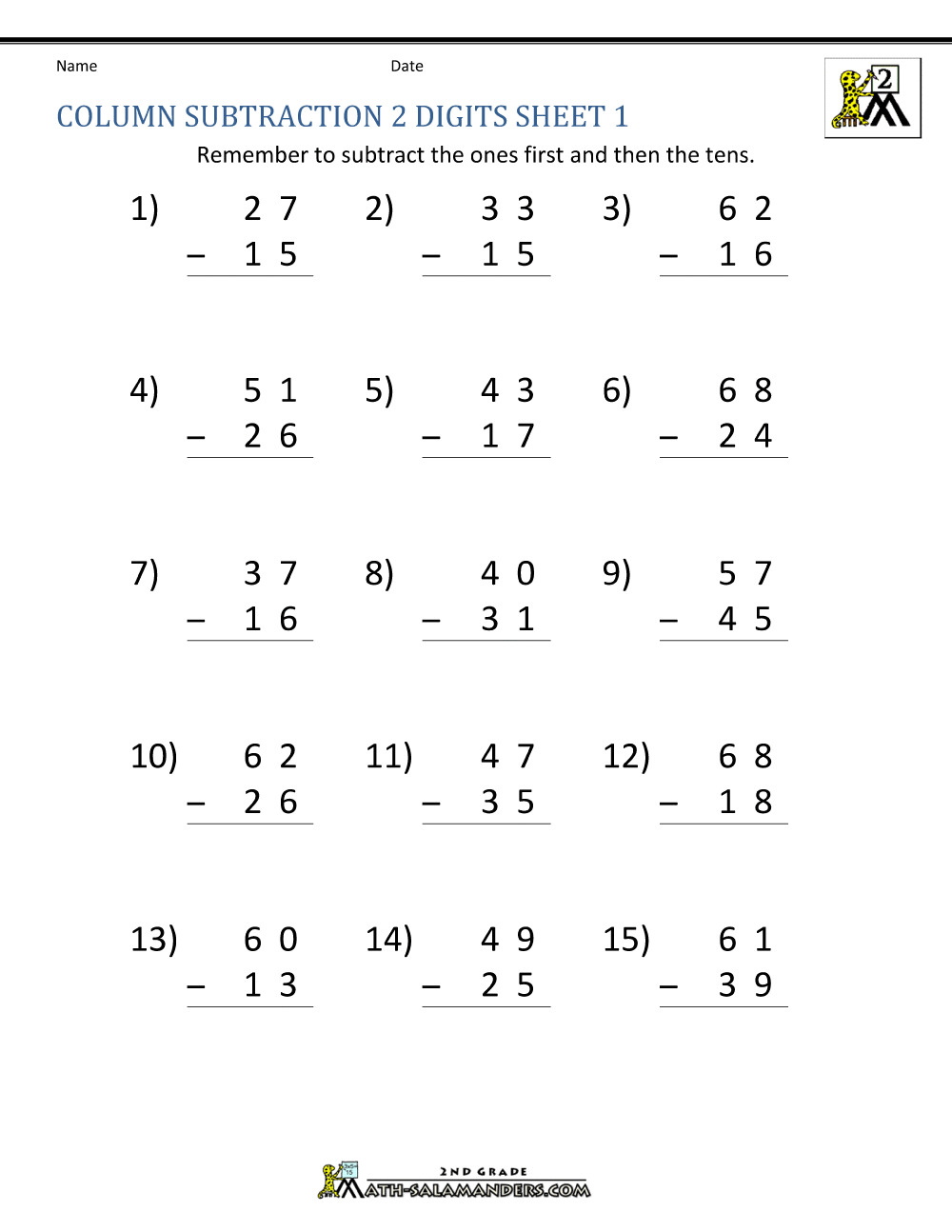 2 Digit Subtraction Worksheets 2 Digit Subtraction With Regrouping Number Math Worksheets For Grade 1 2 3 Made By Teachers