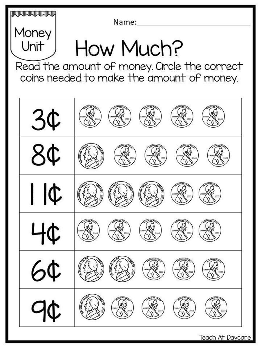 25 Circle The Correct Amount Of Money Worksheets Kindergarten Thru 3rd Grade Math Child Finances Etsy Norway