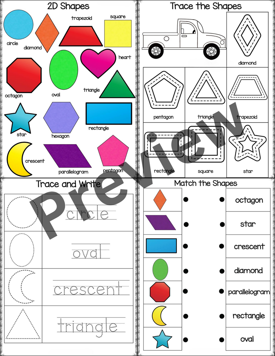 2D Shapes Worksheets Draw Trace Color Cut And Paste For Pre K K 1st Made By Teachers 2D Shapes Worksheets Draw Trace Color Cut And Paste For Pre K K 1st Made By Teachers