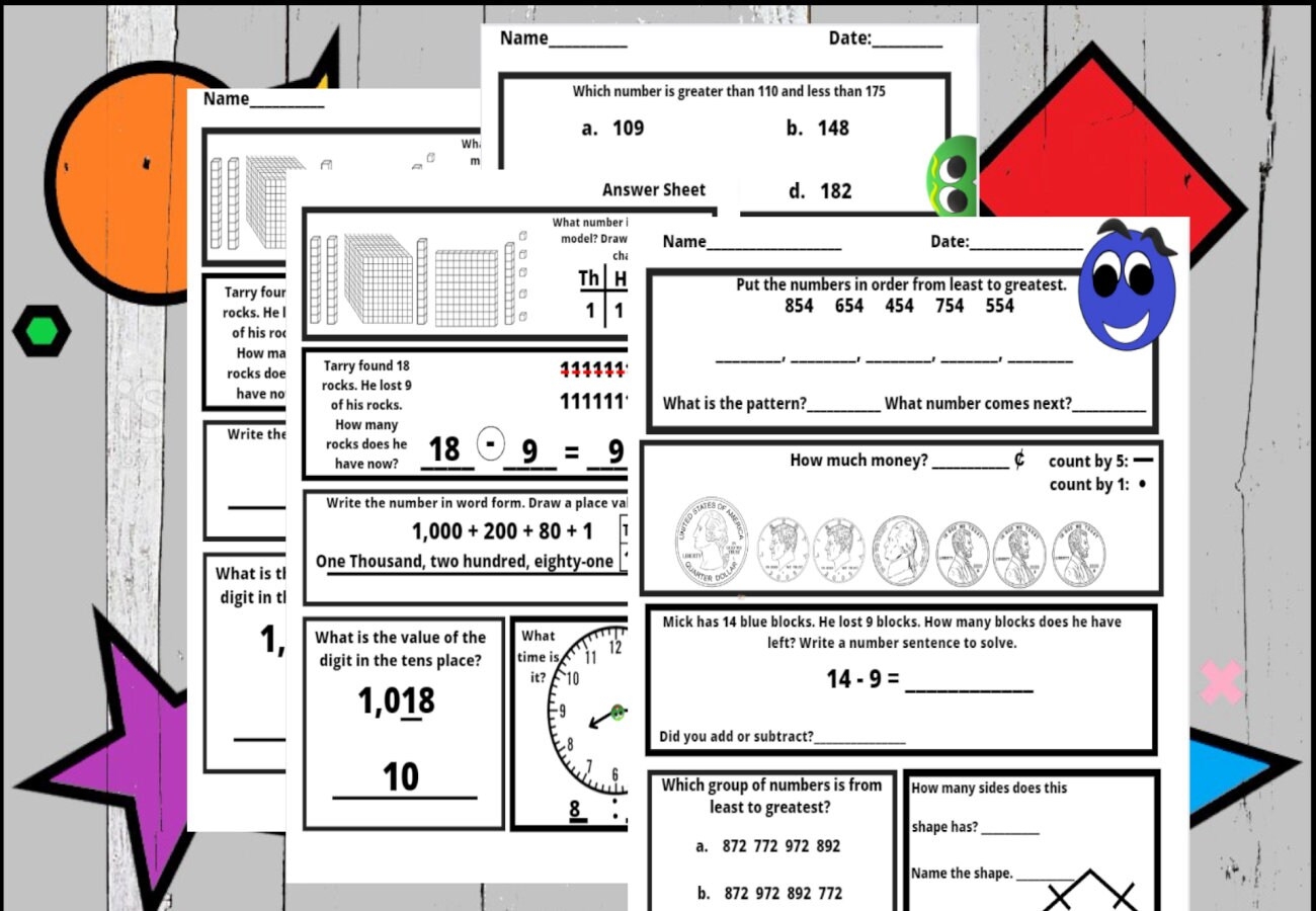 38 Pages Part 3 2nd Grade Math Worksheets Addition Subtraction Math Sentences Least To Greatest Telling Time Counting Money Etsy 38 Pages Part 3 2nd Grade Math Worksheets Addition Subtraction Math Sentences Least To Greatest Telling Time Counting Money Etsy