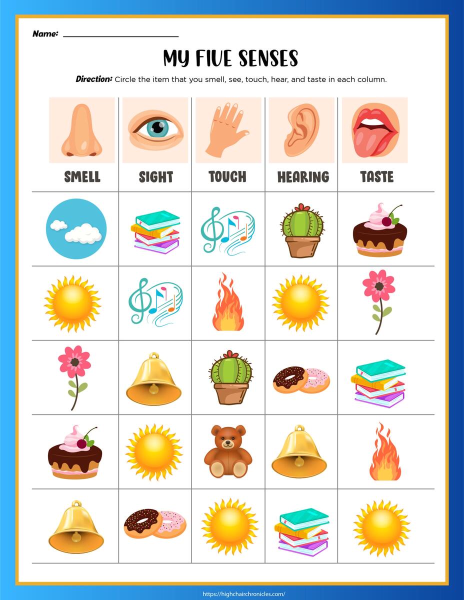 5 Senses Worksheets For Preschool And Kindergarten Free Printable High Chair Chronicles 5 Senses Worksheets For Preschool And Kindergarten Free Printable High Chair Chronicles
