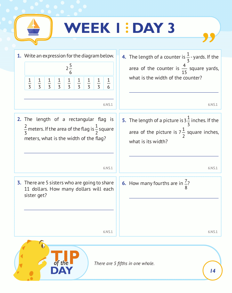 6th Grade Common Core Math Daily Practice Workbook Part II Free Response ArgoPrep