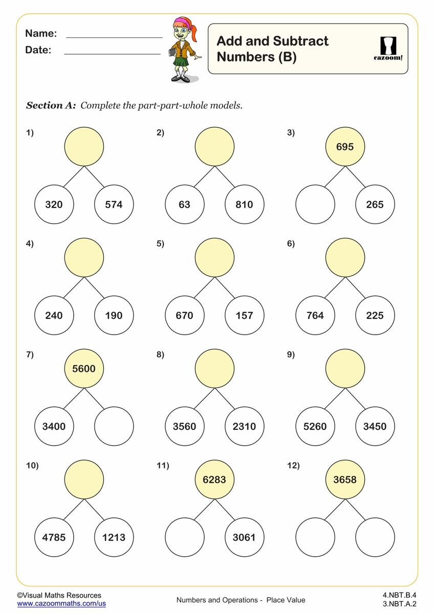 Add And Subtract Numbers B Fun And Engaging 4th Grade PDF Worksheets Cazoom Math