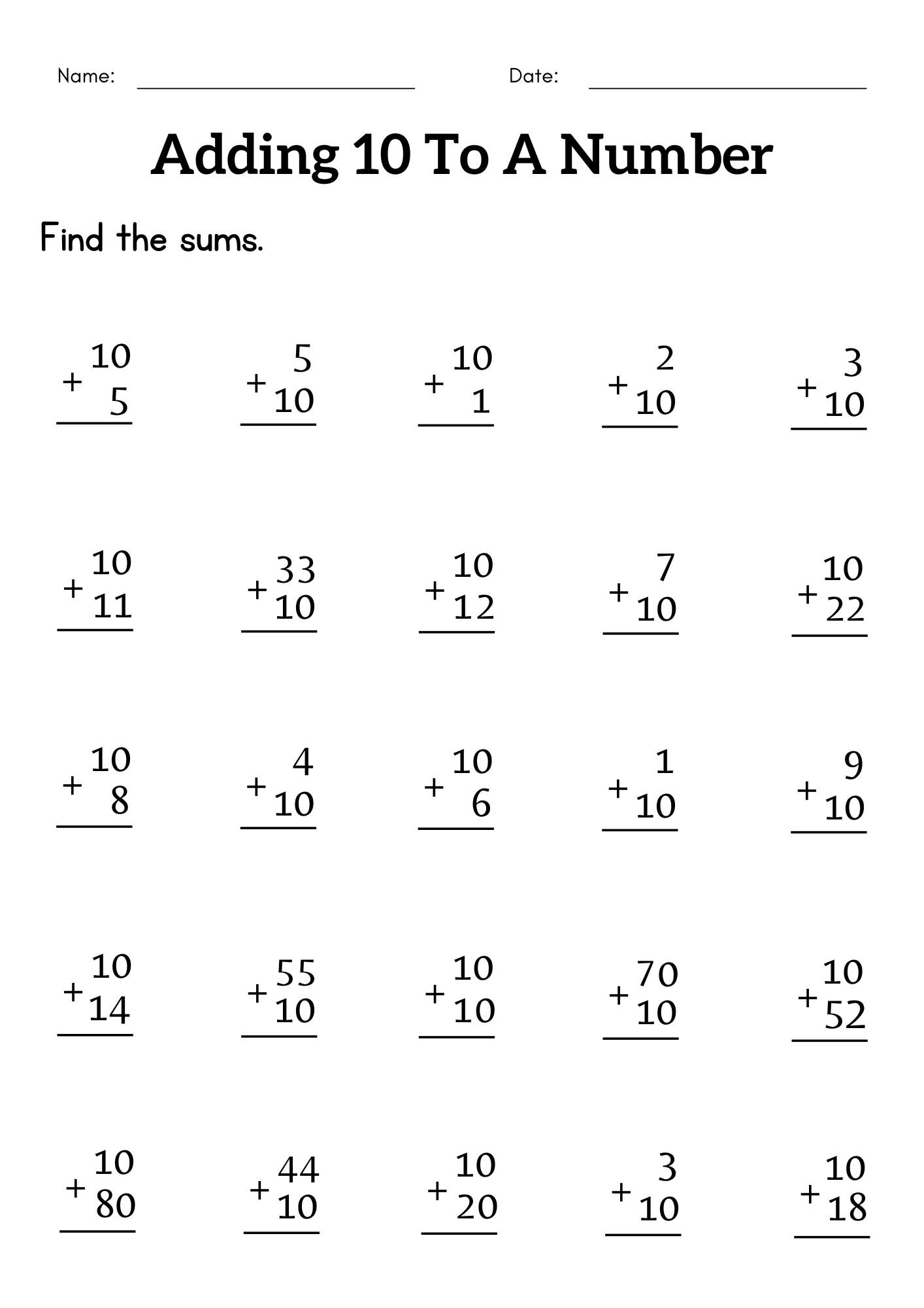 Adding 10 To A Number Worksheet 1st Grade 10 Plus A Number Worksheets For Kids Made By Teachers Adding 10 To A Number Worksheet 1st Grade 10 Plus A Number Worksheets For Kids Made By Teachers