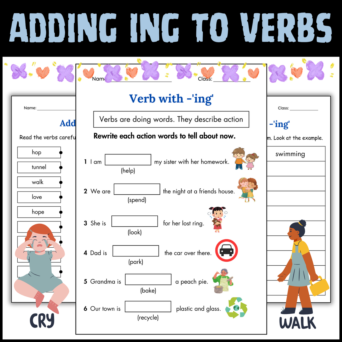 Adding Ing To Verbs Grammar Worksheet Ing Endings Activity Book For Grade 1 Made By Teachers