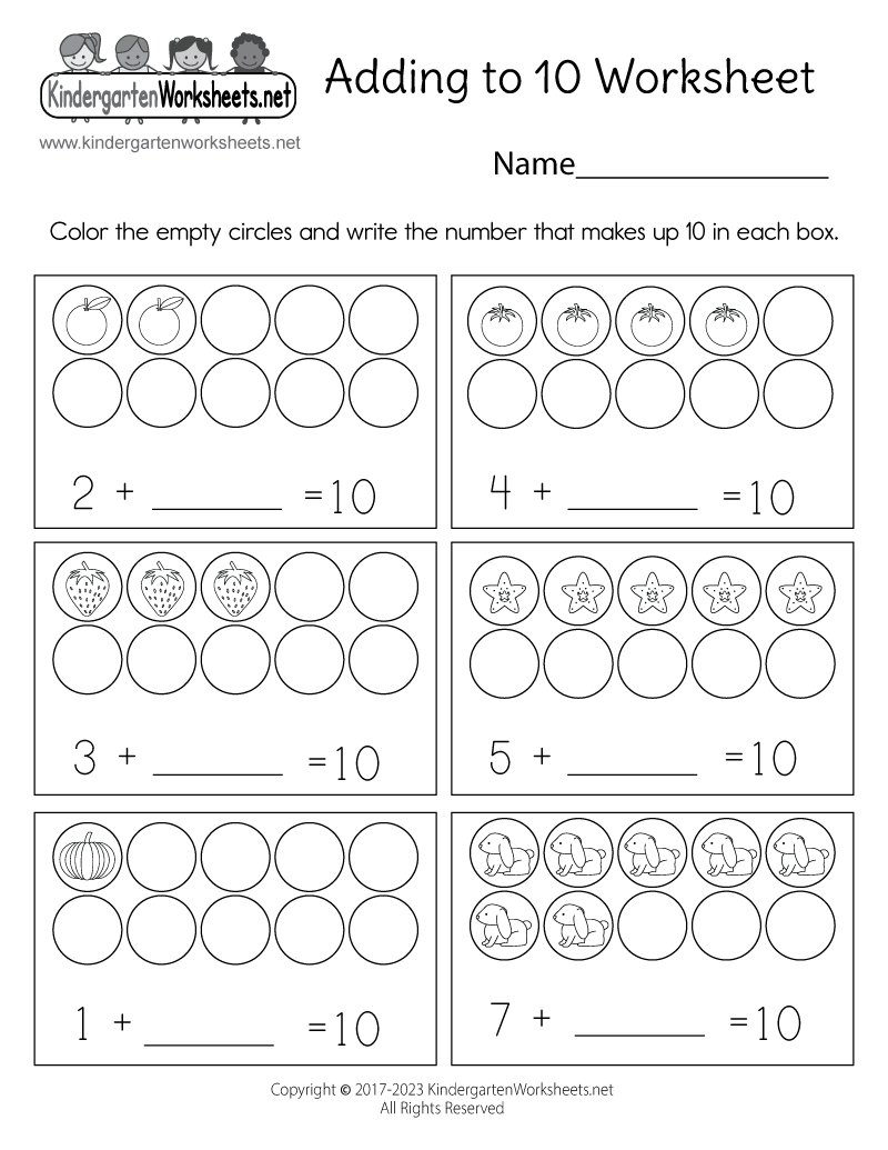 Adding To 10 Worksheet Free Printable Digital PDF Addition Worksheets For Kindergarten