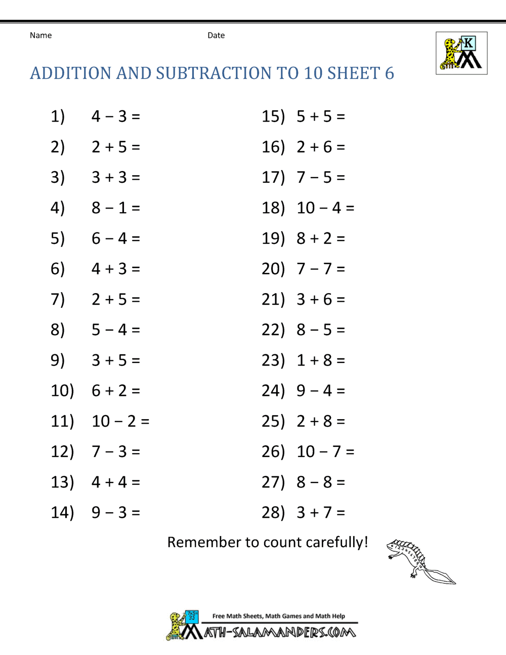 Subtraction Worksheets For Kindergarten