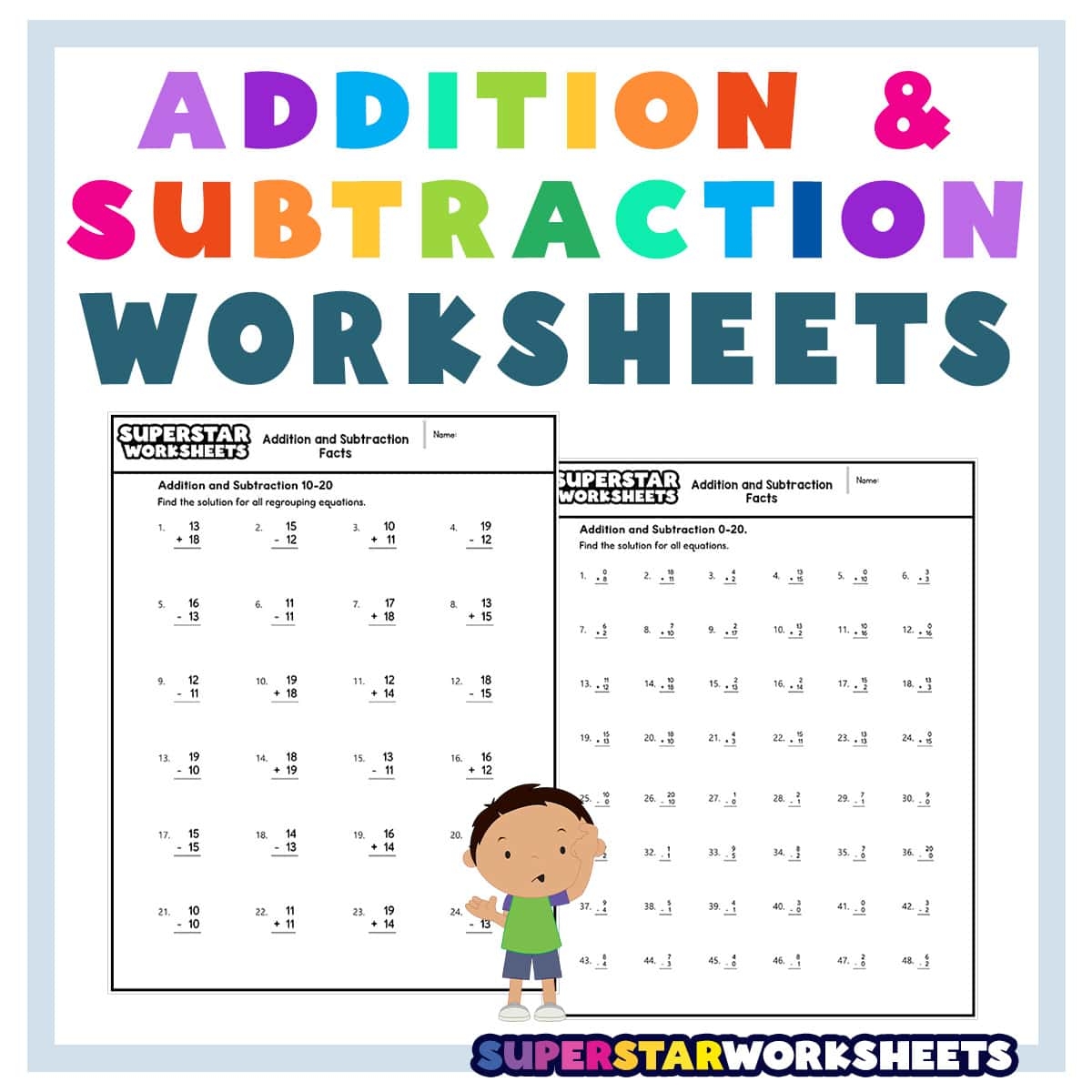 Addition And Subtraction Worksheets Superstar Worksheets Addition Facts To 20 Worksheets