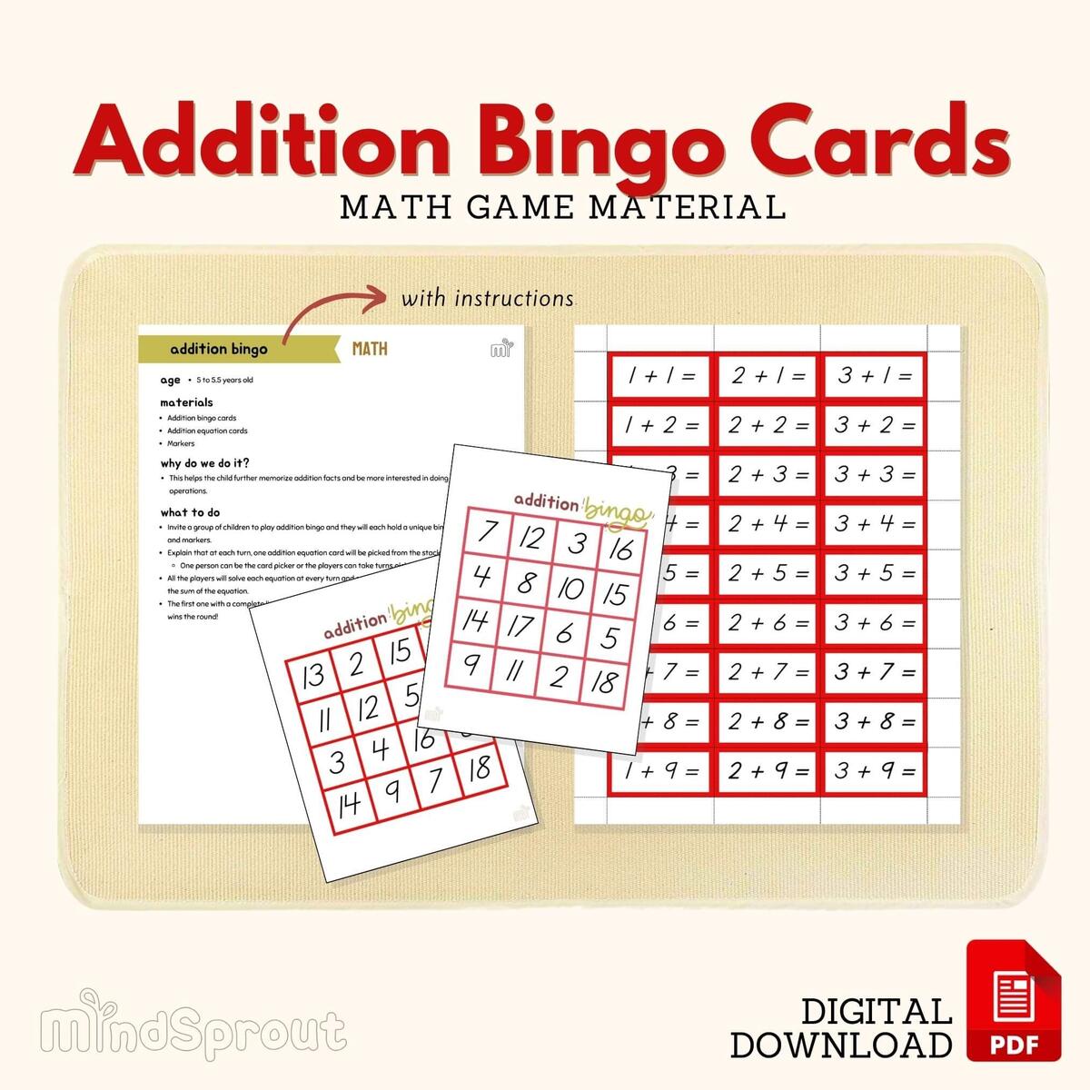 Addition Bingo Cards Subtraction Operations Equation Montessori Math Material Made By Teachers Addition Bingo Cards Subtraction Operations Equation Montessori Math Material Made By Teachers