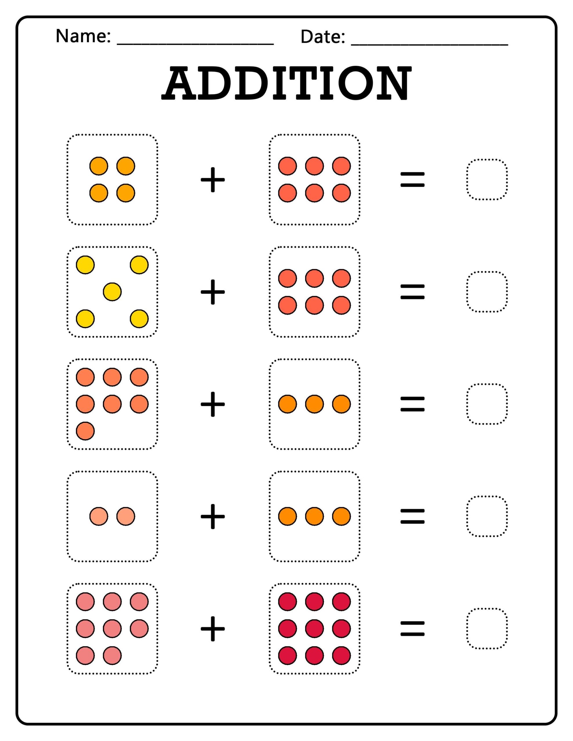 Addition With Dots Math Worksheets Numbers 1 9 PDF Printable Etsy Addition Worksheets For Kindergarten